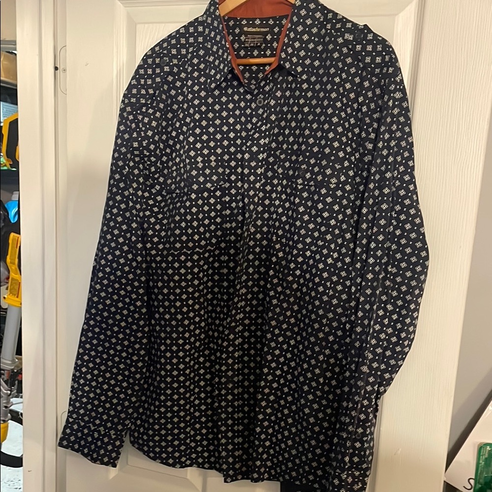 Navy Patterned Button-Up Shirt